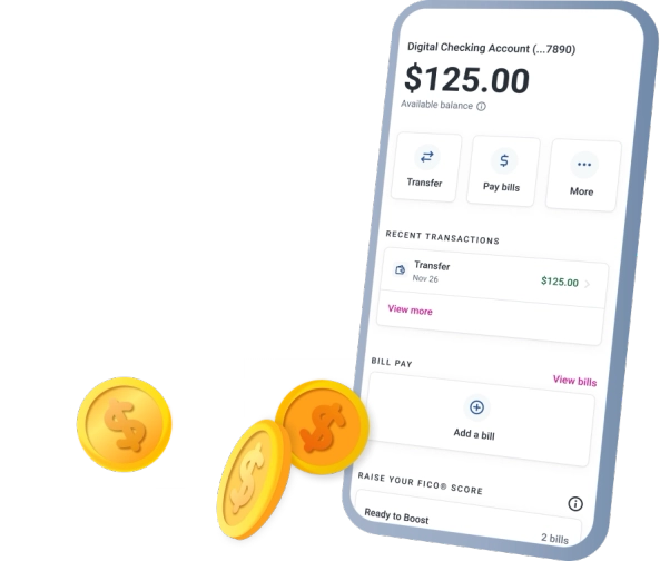Graphic smart money phone and coins.