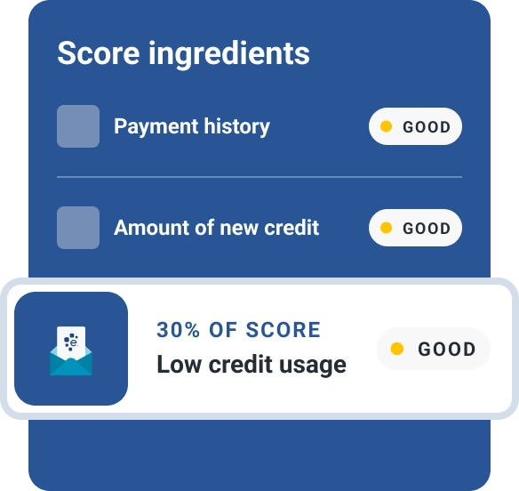 Graphic credit score ingredients with low credit usage.