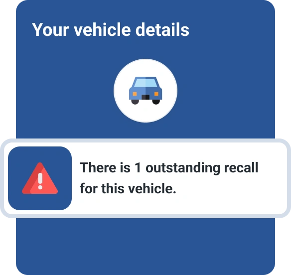 Graphic alert for vehicle recall.